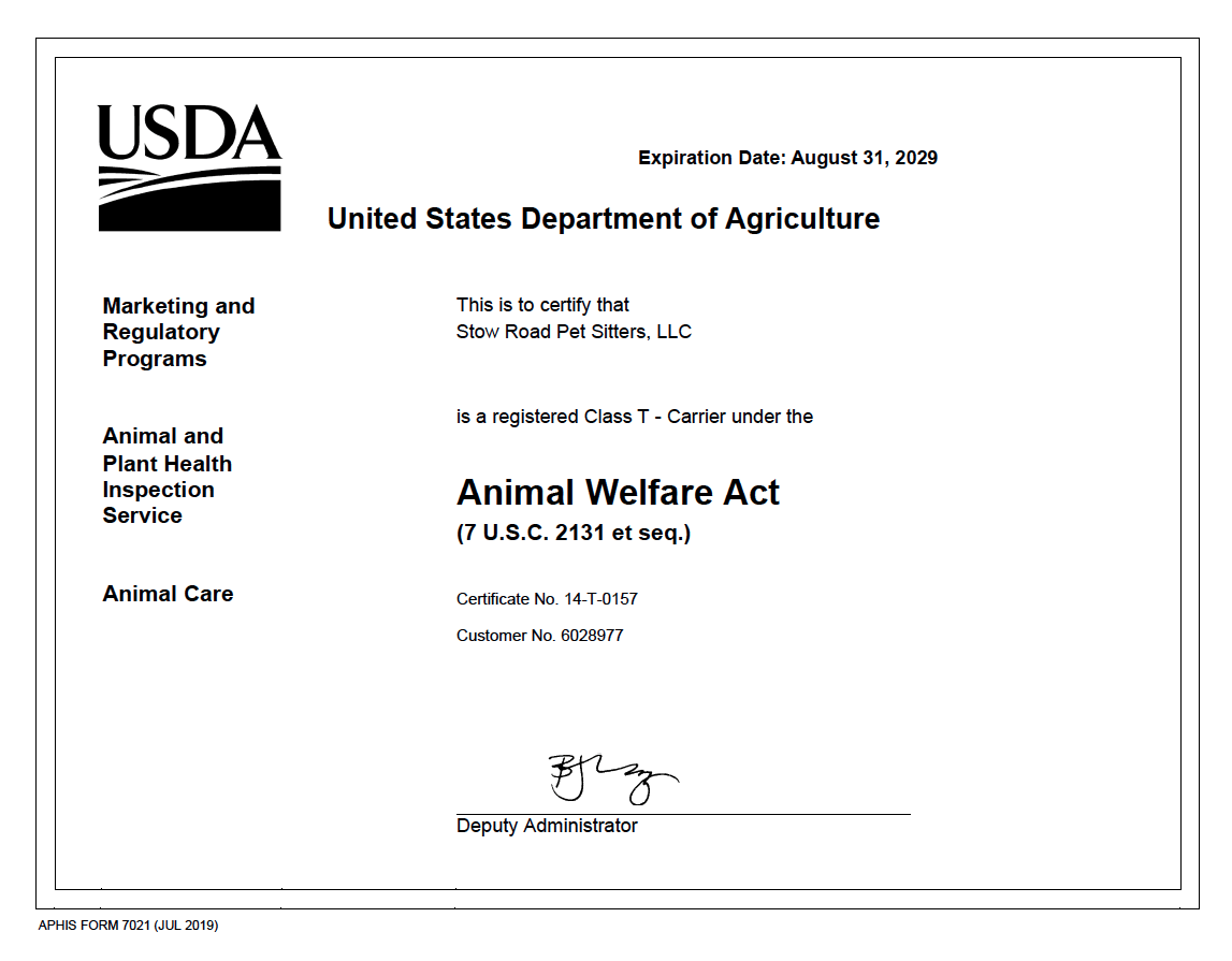 USDA certificate